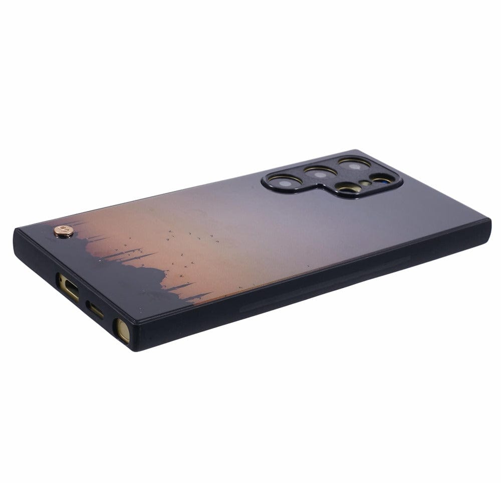 Islamic phone case featuring a beautiful mosque with a vibrant sunrise background.